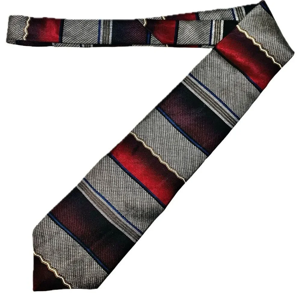 Bellini Silk Necktie‎ Mens OS Burgundy Silver NWT Vintage 90s Striped Wide Tie
